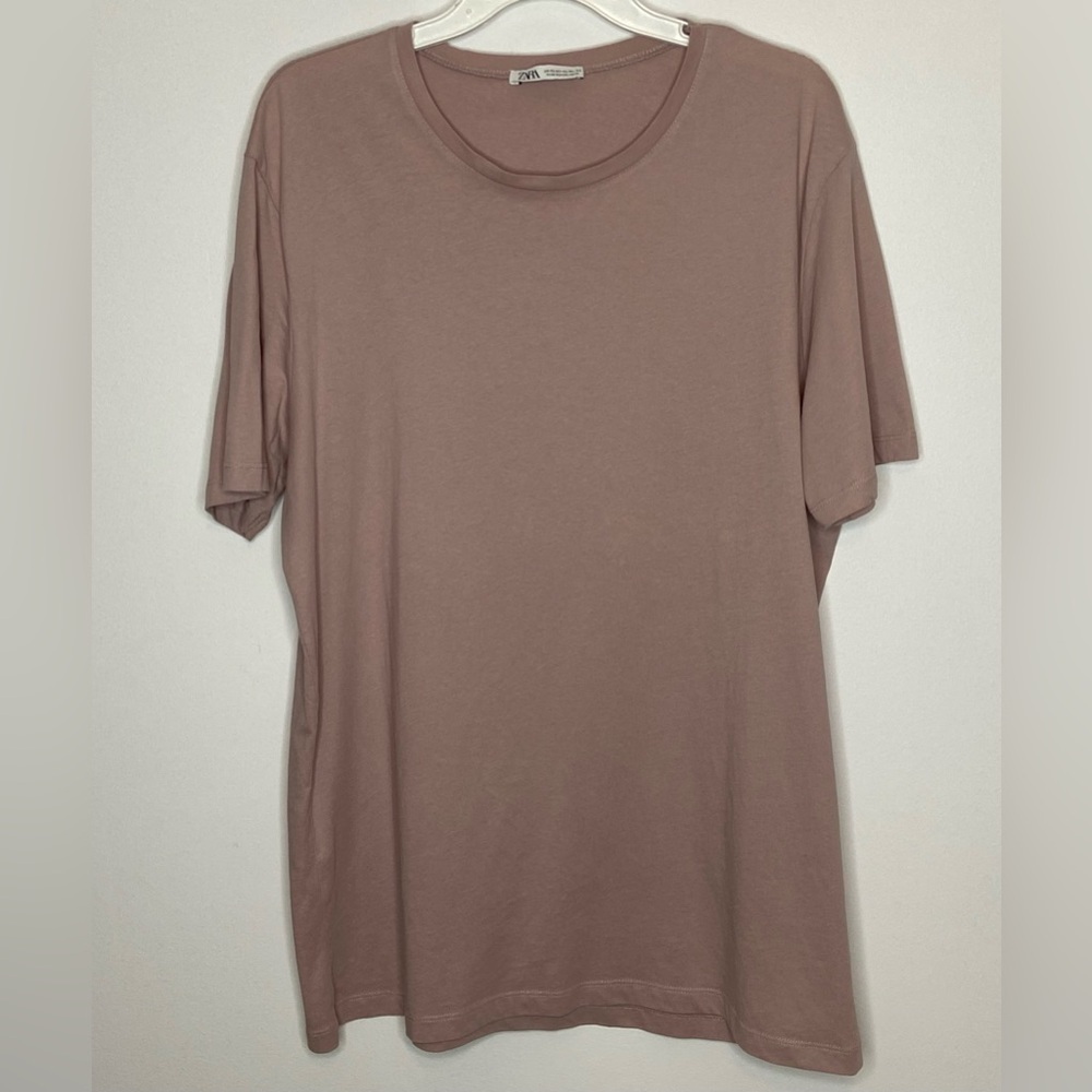 Zara 100% Cotton T-Shirt Short Sleeve Size XL Pale Mauve Colour